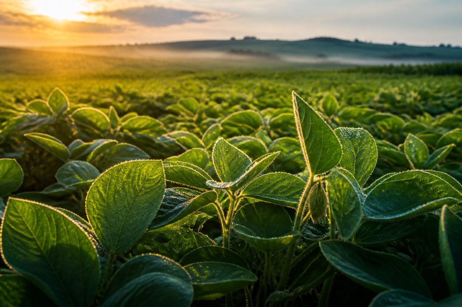 Healthy crop field at golden hour